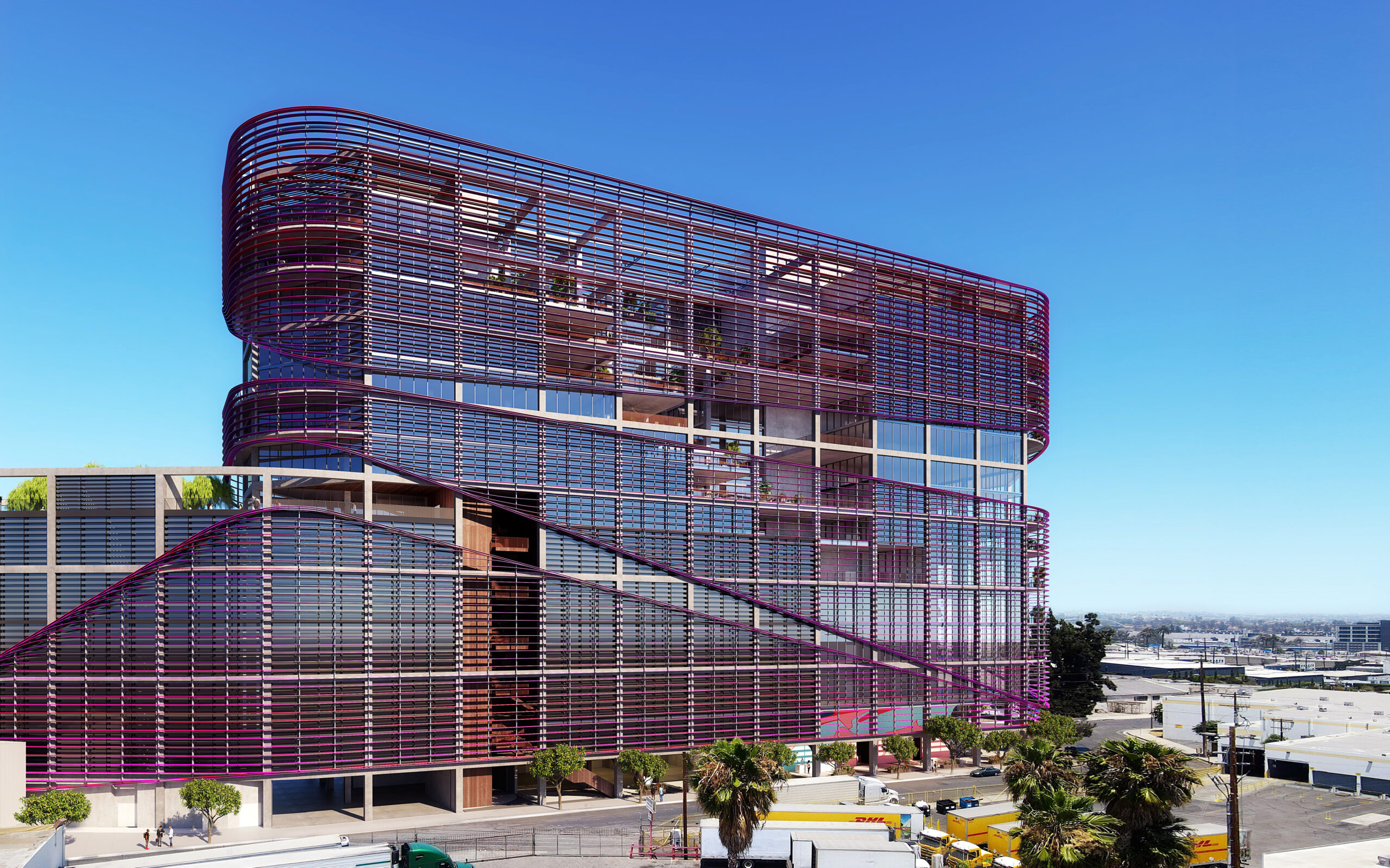 Bright colored aluminum facade.