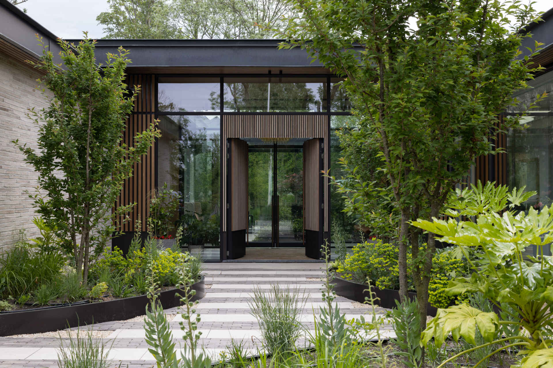 A mid-century modern home with creative landscaping.